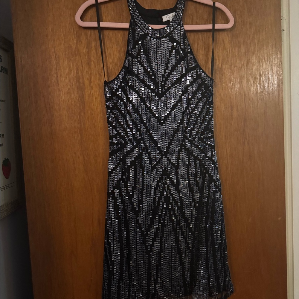 Parker Black and Silver Sequin Mini Dress
